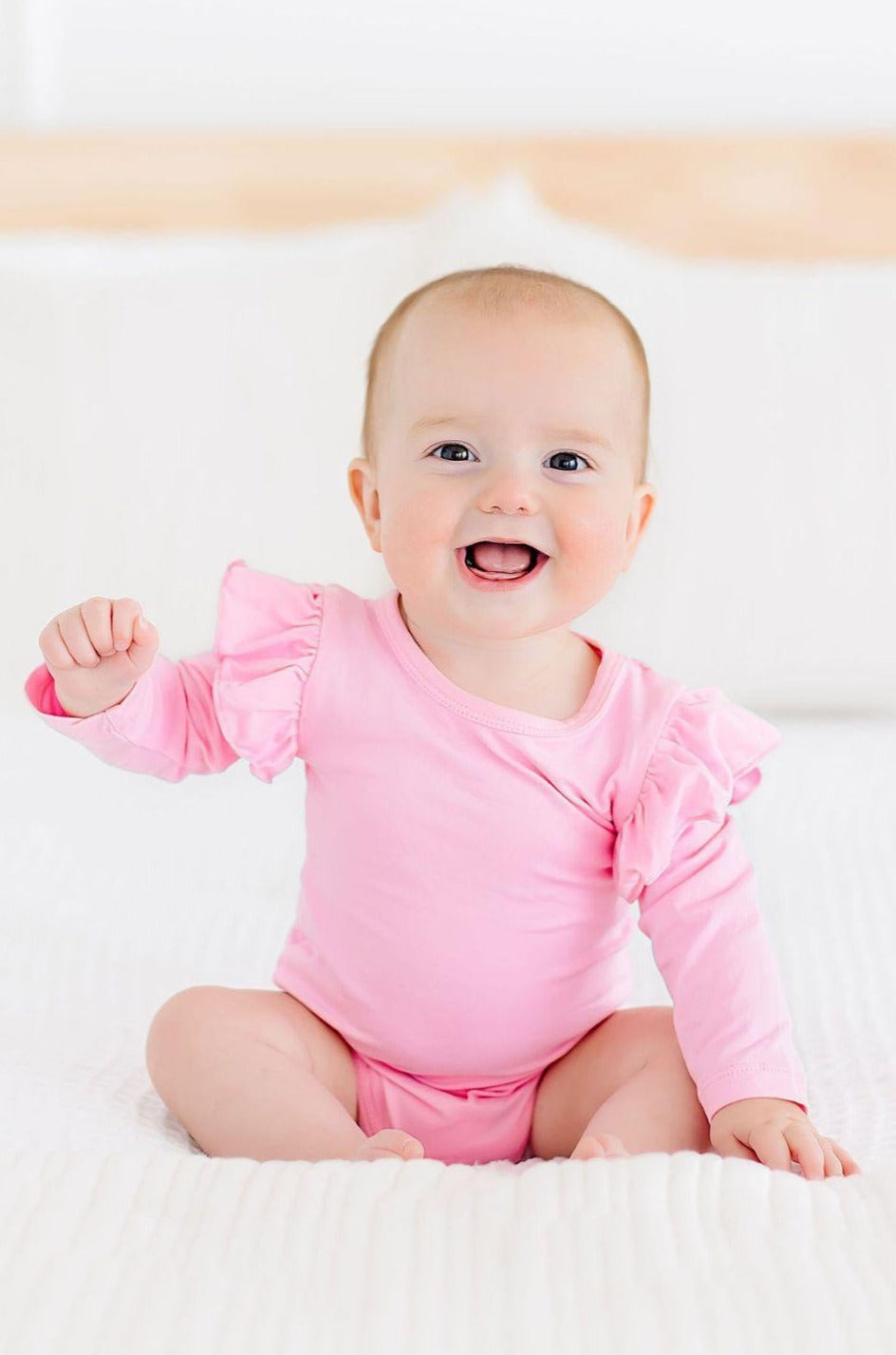 Bubblegum Pink L/S Flutter Bodysuit - Aaria Tees Aaria Tees