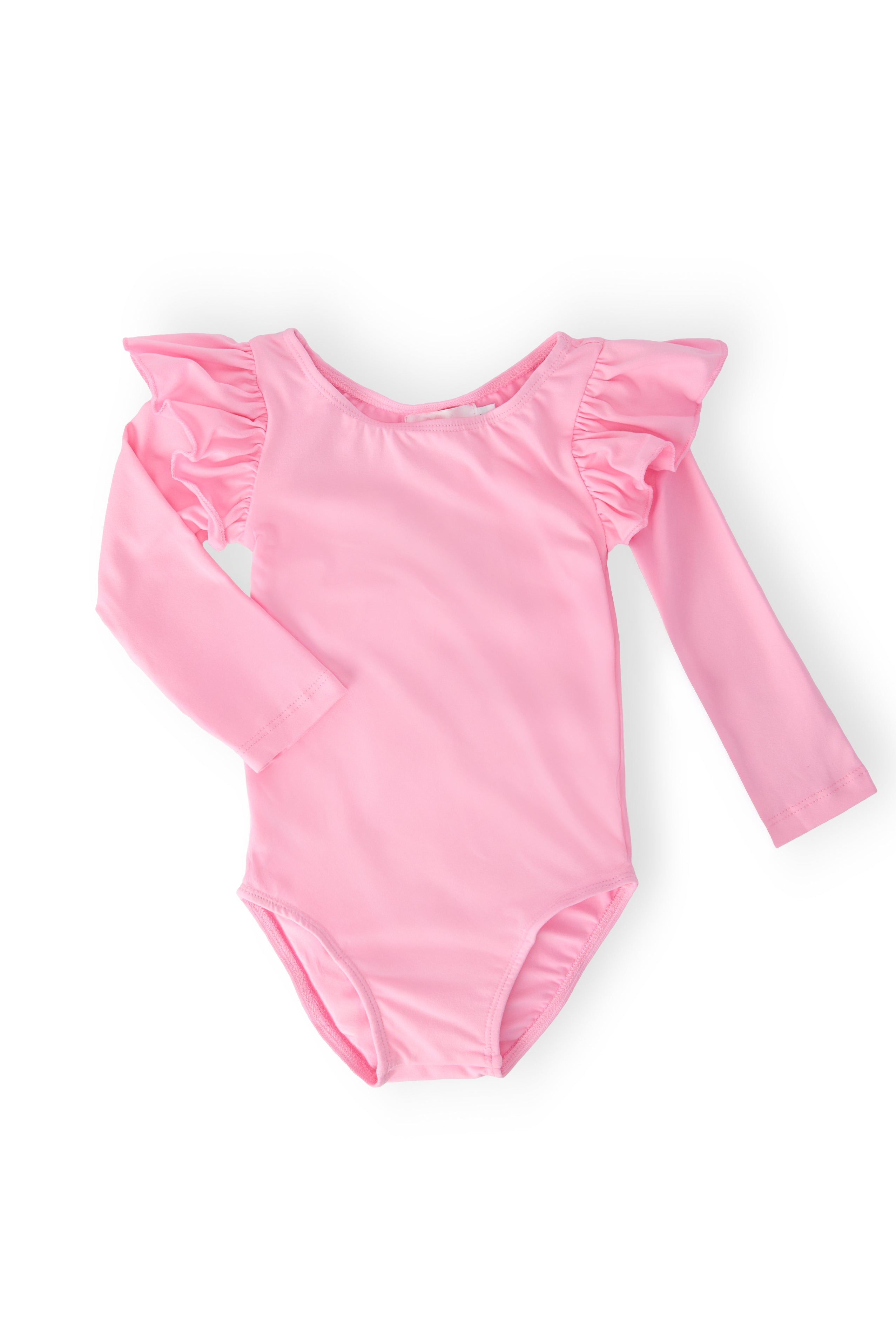 Bubblegum Pink L/S Flutter Sleeve Leotard - Aaria Tees Aaria Tees