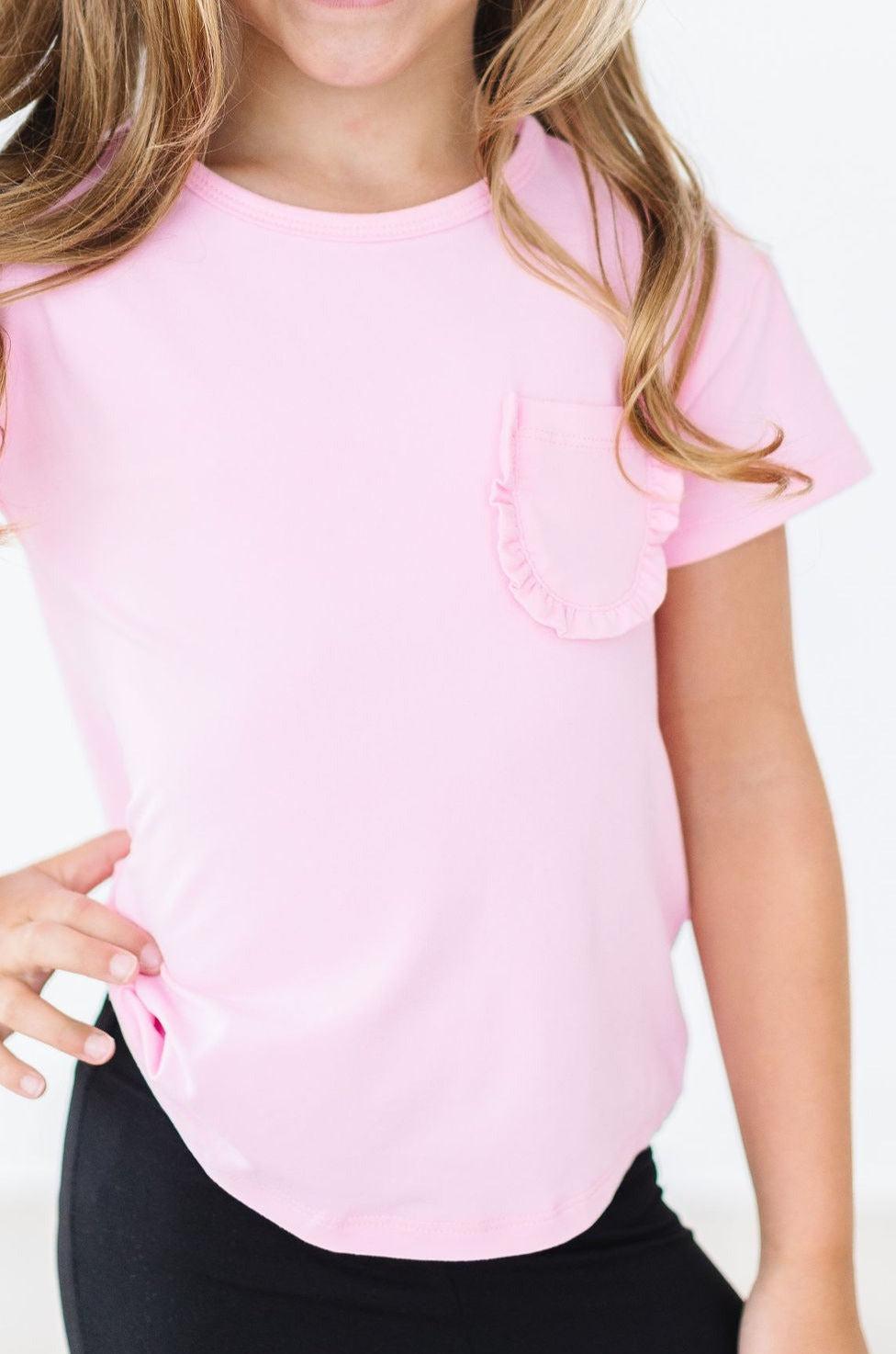 Bubblegum Pink Ruffle Pocket Tee - Aaria Tees Aaria Tees