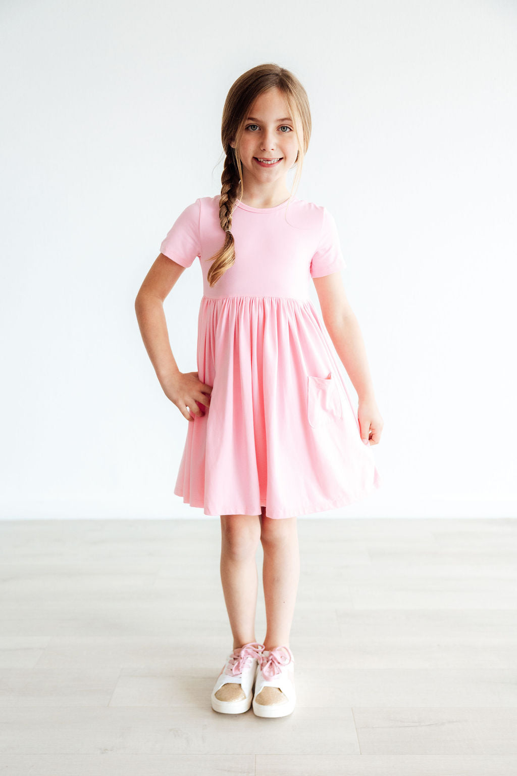 Bubblegum Pink S/S Pocket Twirl Dress - Aaria Tees Aaria Tees
