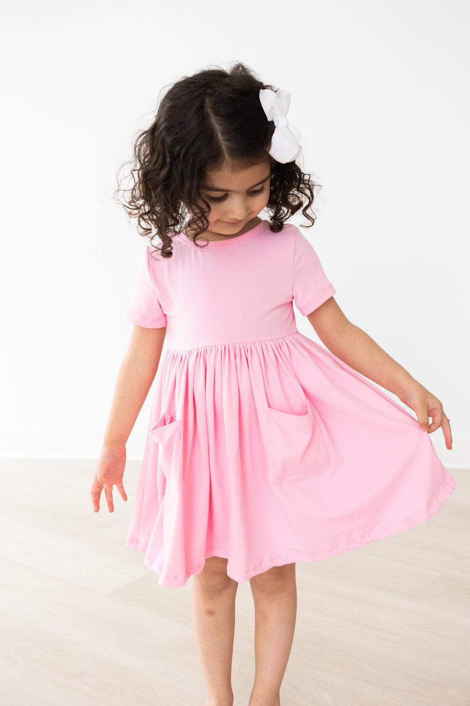 Bubblegum Pink S/S Pocket Twirl Dress - Aaria Tees Aaria Tees