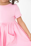 Bubblegum Pink S/S Pocket Twirl Dress - Aaria Tees Aaria Tees