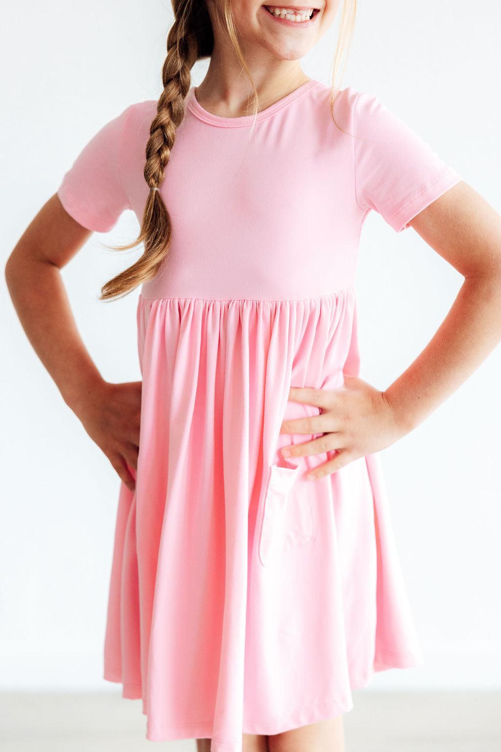 Bubblegum Pink S/S Pocket Twirl Dress - Aaria Tees