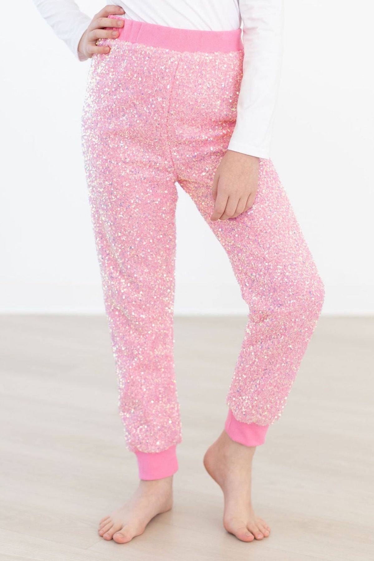 Bubblegum Pink Sequin Joggers - Aaria Tees