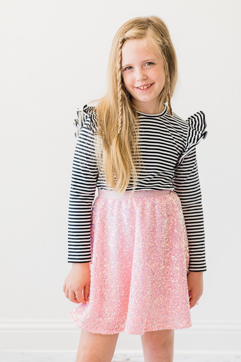 Bubblegum Pink Sequin Twirl Skort - Aaria Tees Aaria Tees