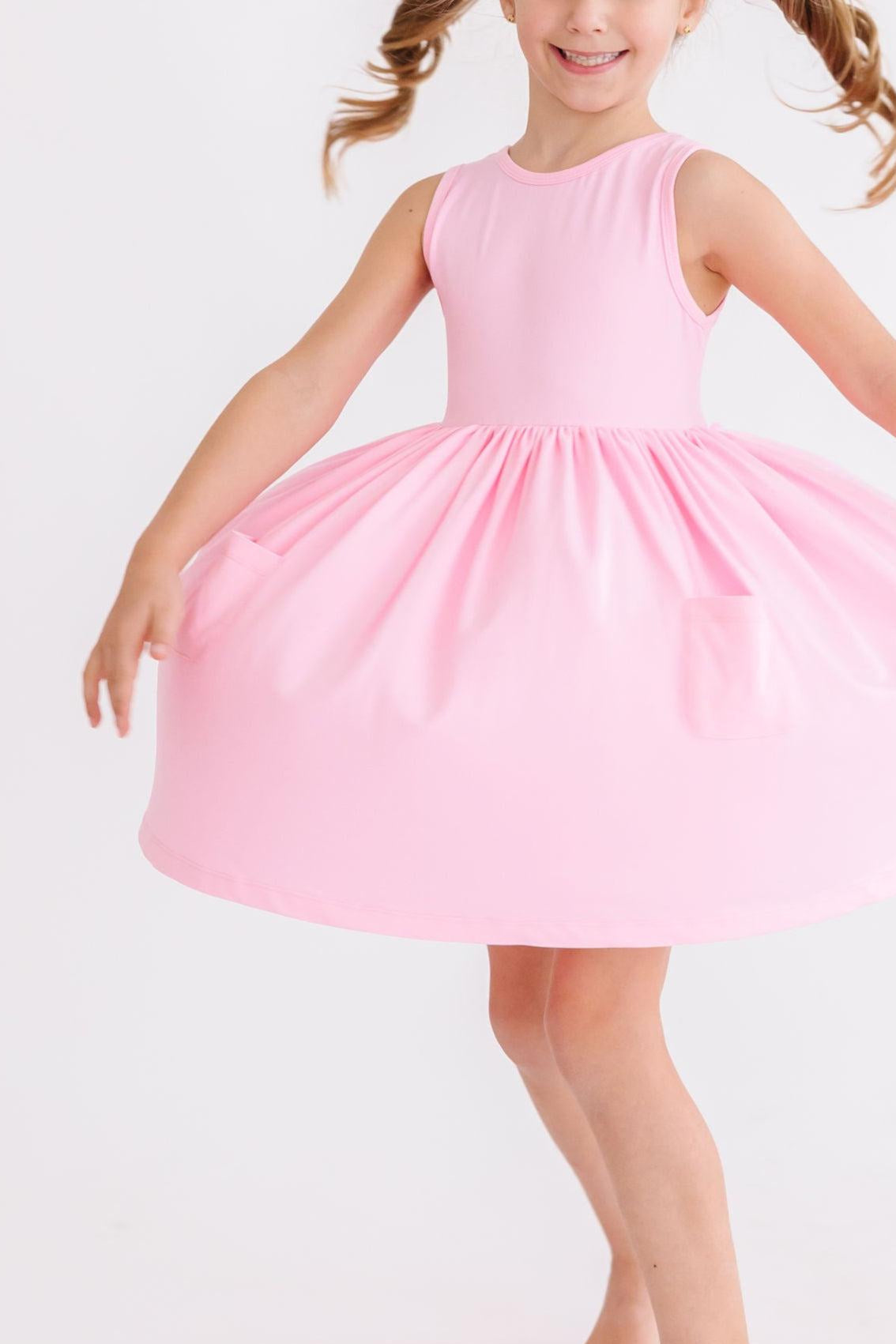 Bubblegum Pink Tank Pocket Twirl Dress - Aaria Tees Aaria Tees