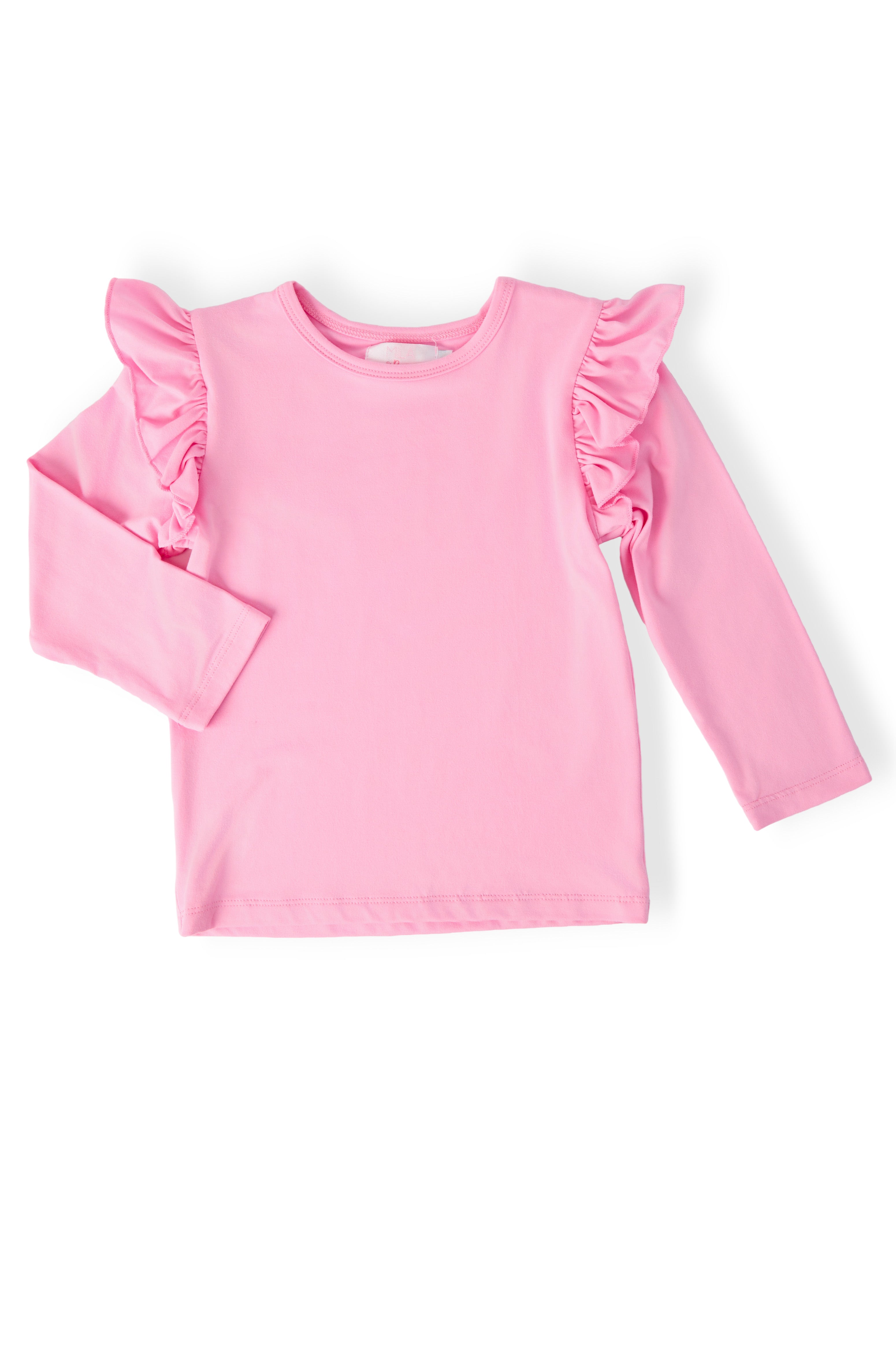 Bubblegum Pink L/S Ruffle Tee - Aaria Tees Aaria Tees