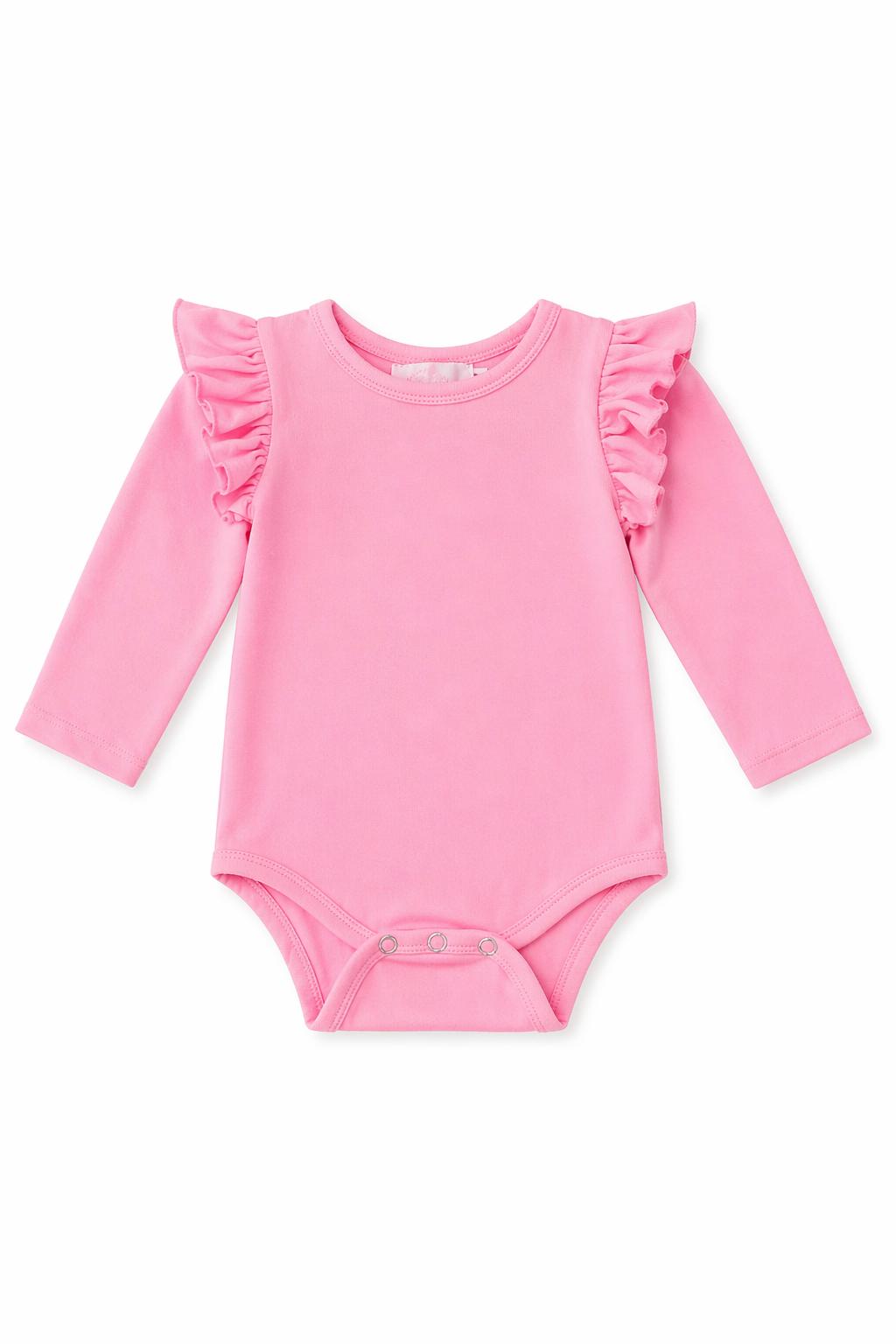 Bubblegum Pink L/S Flutter Bodysuit - Aaria Tees Aaria Tees