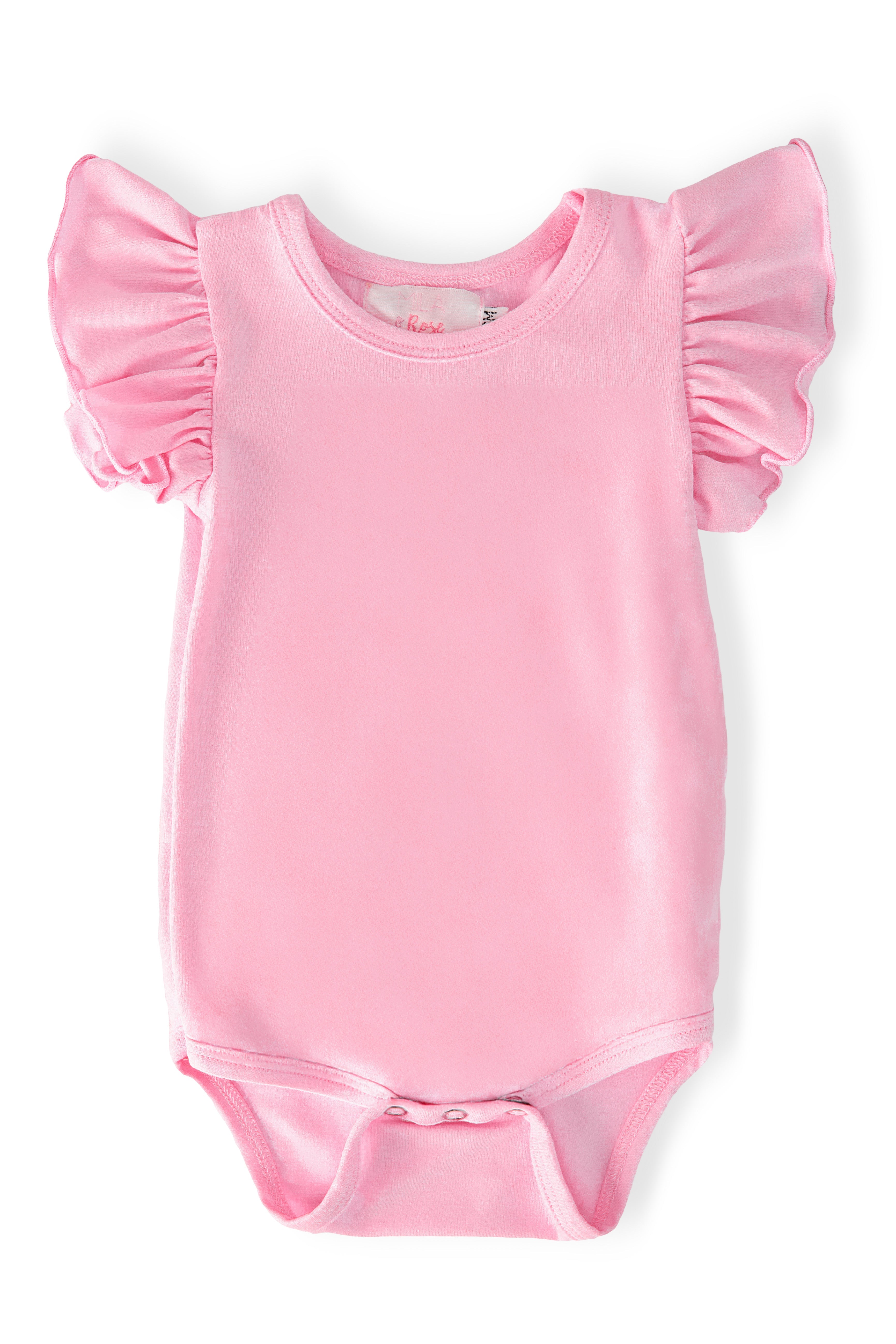 Bubblegum Pink S/S Flutter Bodysuit - Aaria Tees Aaria Tees