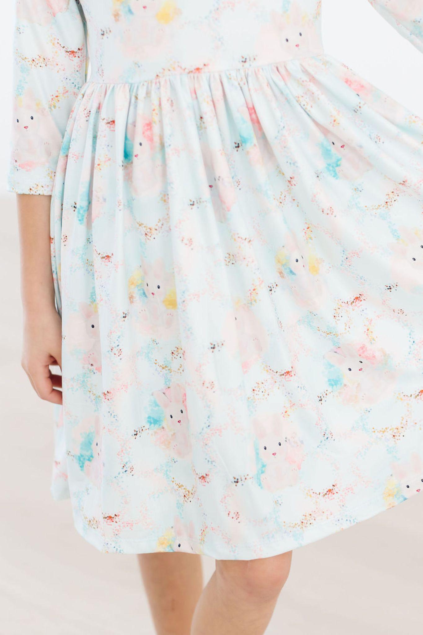 Bunny Dreams 3/4 Sleeve Pocket Twirl Dress - Aaria Tees Aaria Tees