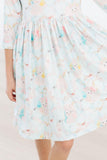 Bunny Dreams 3/4 Sleeve Pocket Twirl Dress - Aaria Tees Aaria Tees
