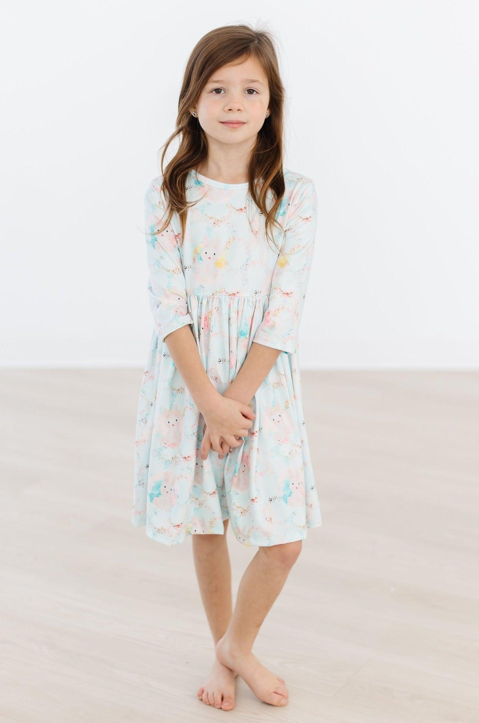 Bunny Dreams 3/4 Sleeve Pocket Twirl Dress - Aaria Tees Aaria Tees