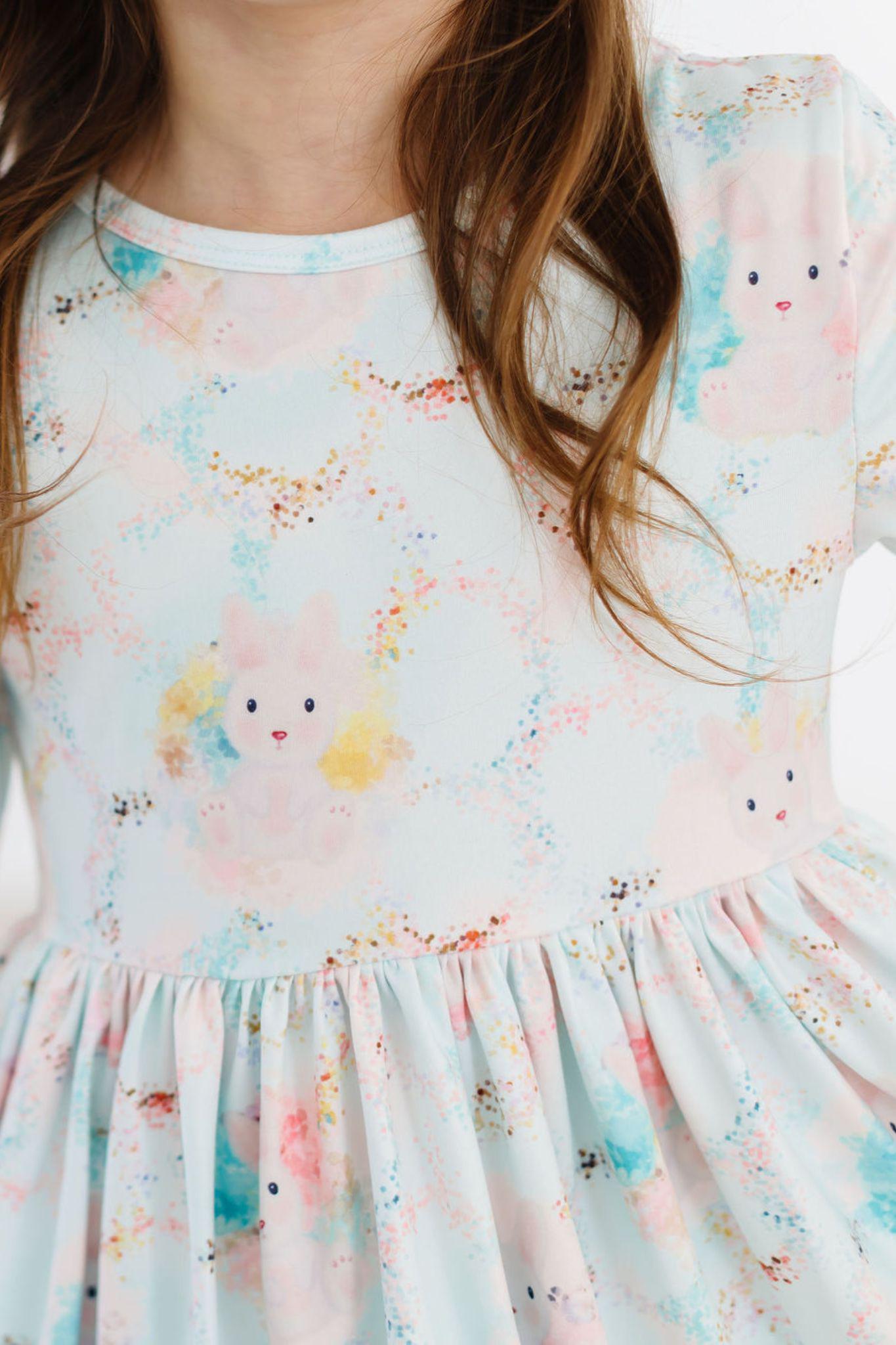 Bunny Dreams 3/4 Sleeve Pocket Twirl Dress - Aaria Tees Aaria Tees