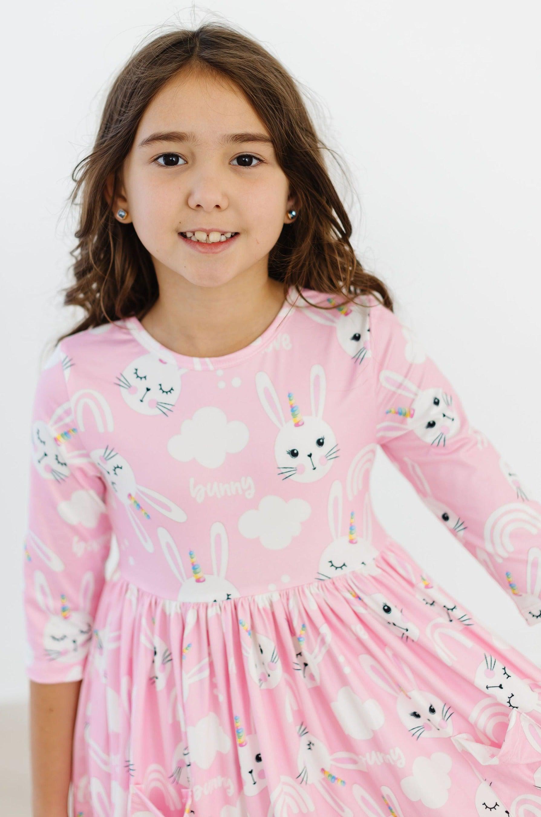 Bunny Love 3/4 Sleeve Pocket Twirl Dress - Aaria Tees Aaria Tees