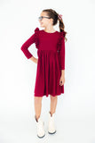 Burgundy L/S Ruffle Twirl Dress - Aaria Tees Aaria Tees