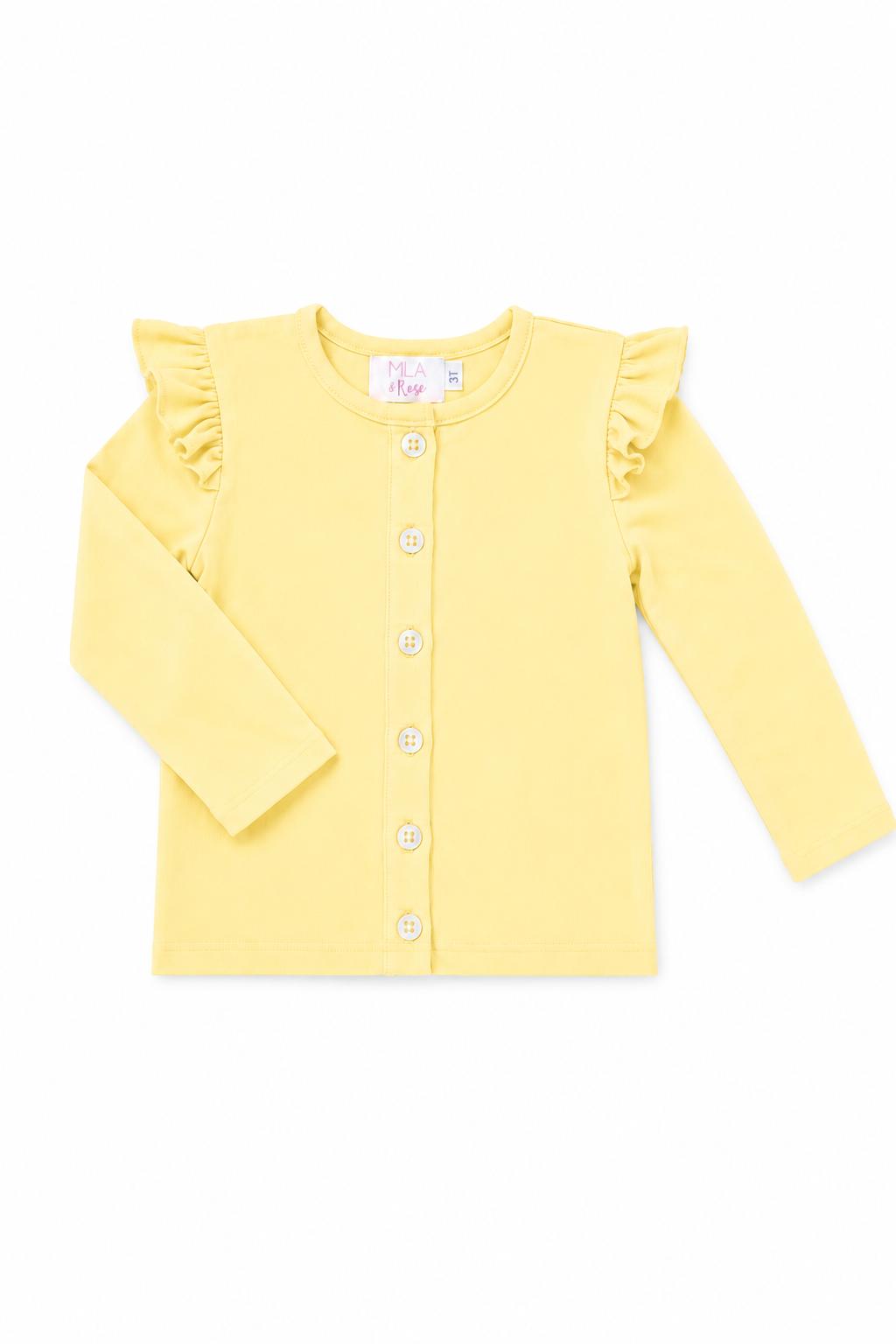 Butter Yellow Ruffle Cardigan - Aaria Tees Aaria Tees