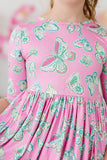 Butterfly Garden 3/4 Sleeve Pocket Twirl Dress - Aaria Tees Aaria Tees