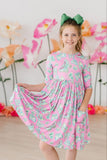 Butterfly Garden 3/4 Sleeve Pocket Twirl Dress - Aaria Tees Aaria Tees