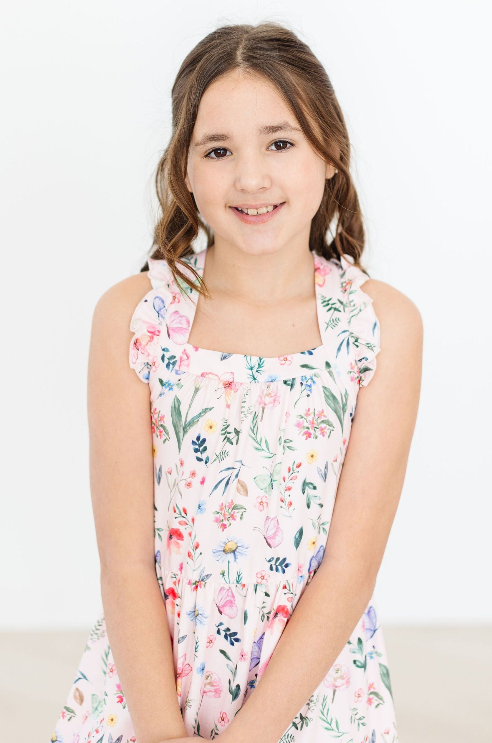 Butterfly Meadows Ruffle Cross Back Dress - Aaria Tees Aaria Tees