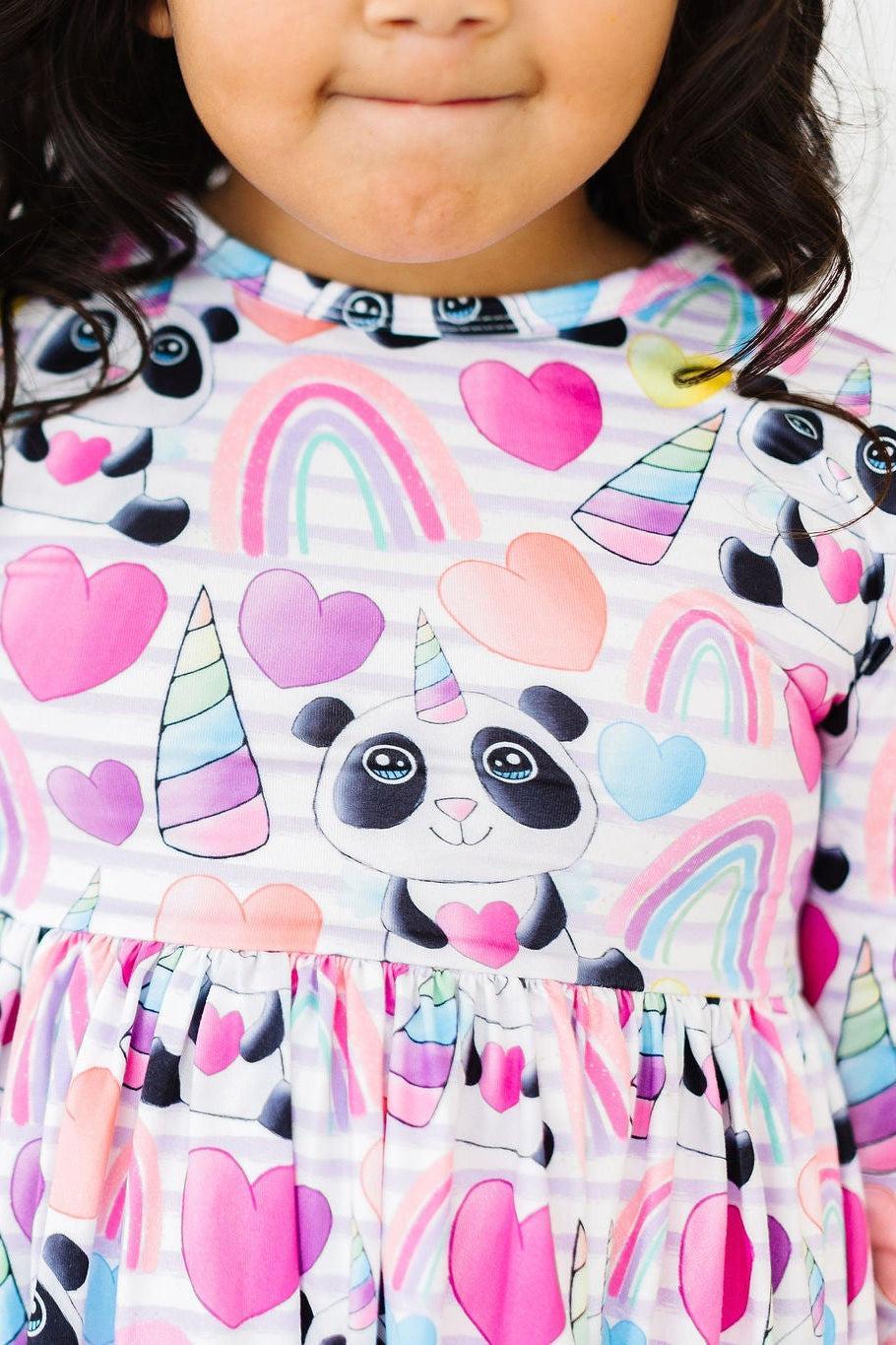 Peace, Love & Pandacorns 3/4 Sleeve Pocket Twirl Dress - Aaria Tees Aaria Tees