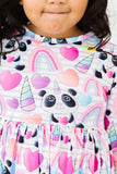 Peace, Love & Pandacorns 3/4 Sleeve Pocket Twirl Dress - Aaria Tees Aaria Tees