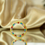 Rainbow Gemstone Halo Necklace Aaria Tees