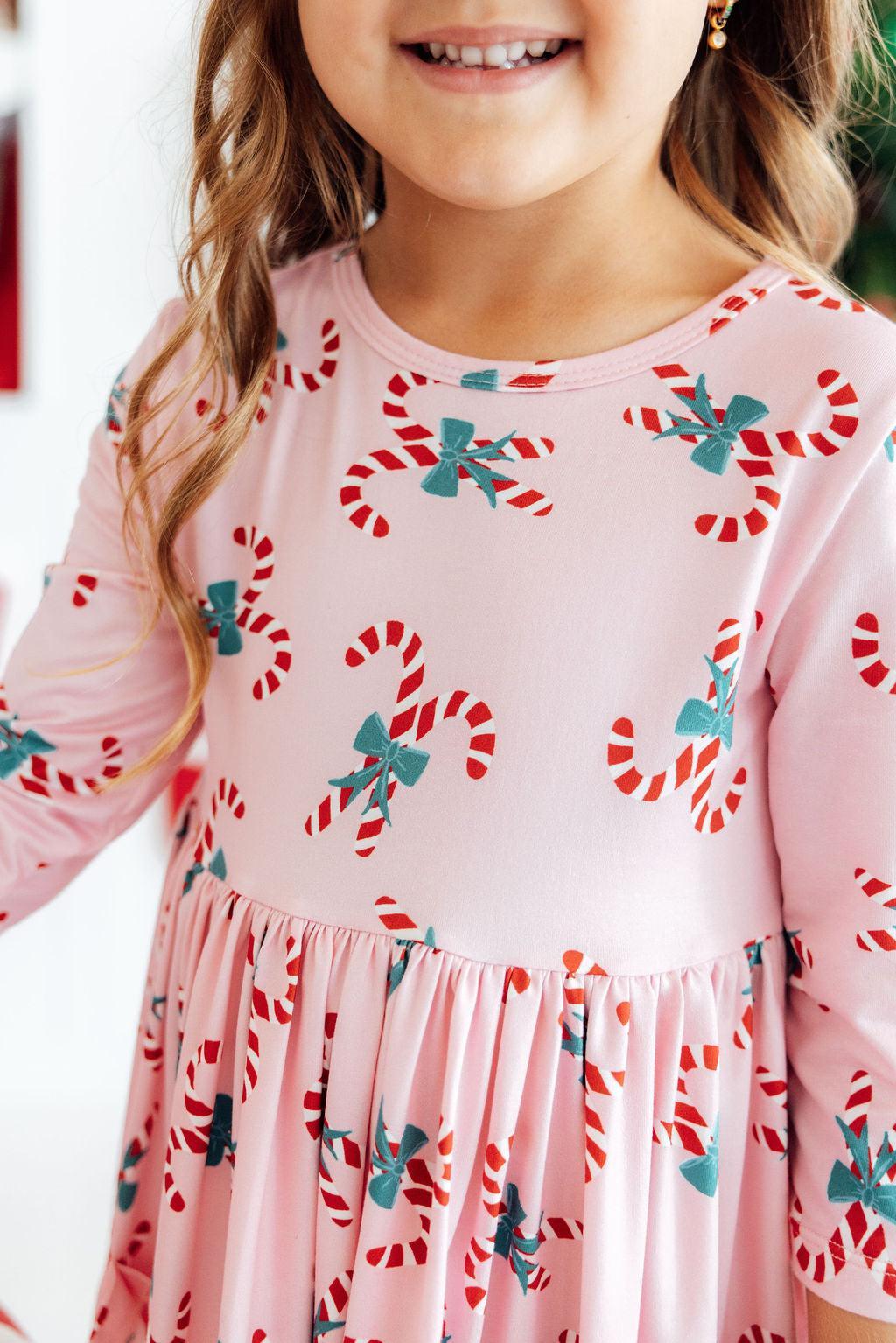 Candy Cane Cutie 3/4 Sleeve Pocket Twirl Dress - Aaria Tees Aaria Tees