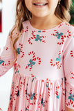 Candy Cane Cutie 3/4 Sleeve Pocket Twirl Dress - Aaria Tees Aaria Tees
