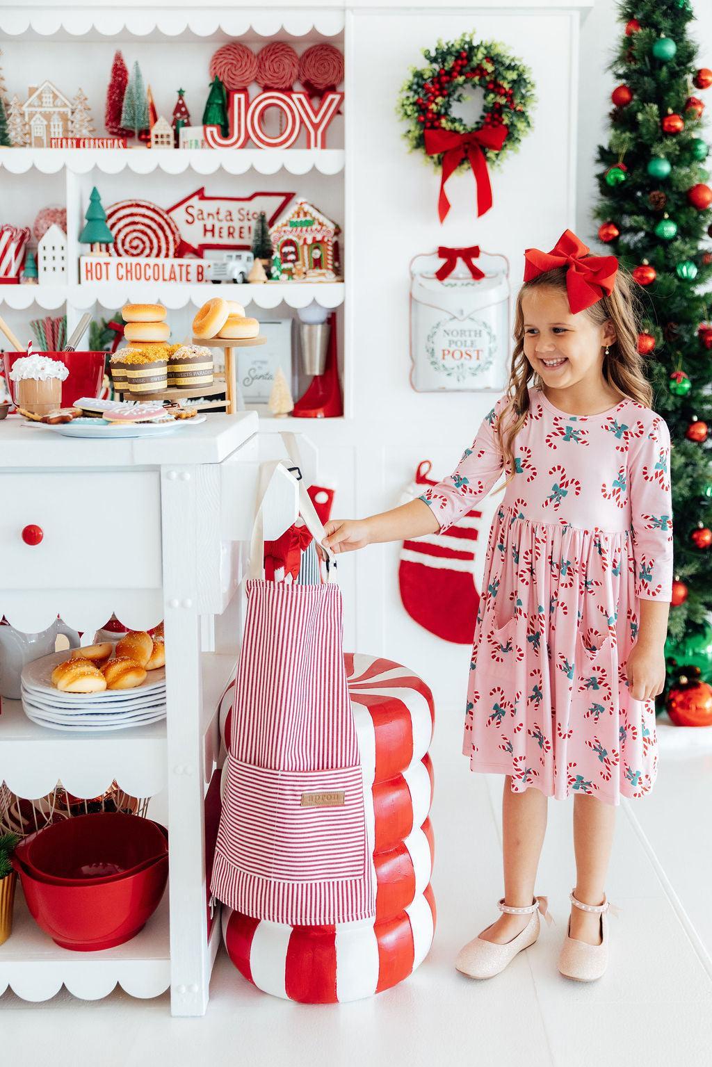 Candy Cane Cutie 3/4 Sleeve Pocket Twirl Dress - Aaria Tees