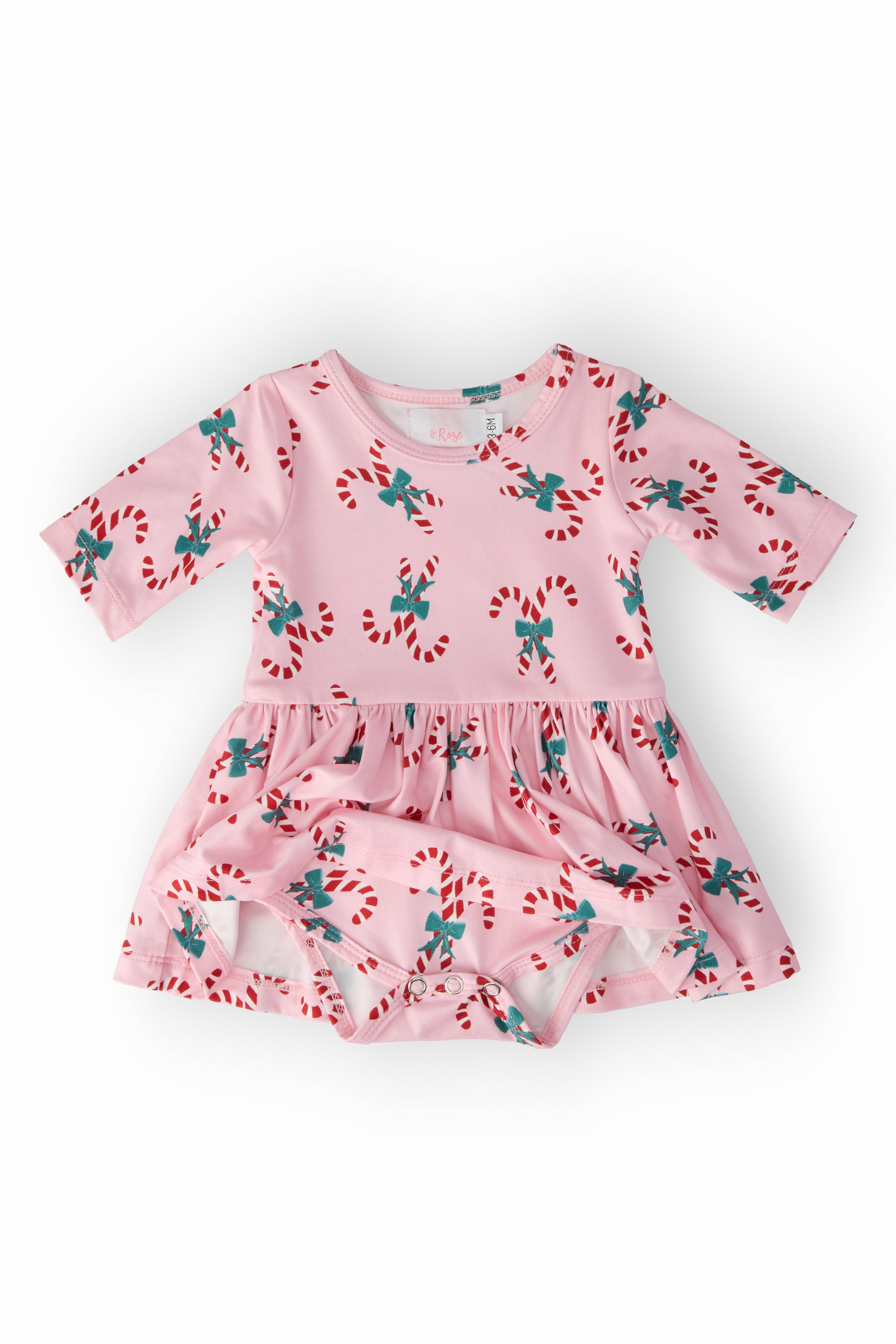 Candy Cane Cutie 3/4 Sleeve Twirl Bodysuit - Aaria Tees Aaria Tees