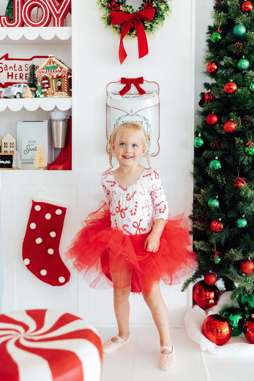 Candy Cane Lane 3/4 Tutu Leotard - Aaria Tees Aaria Tees