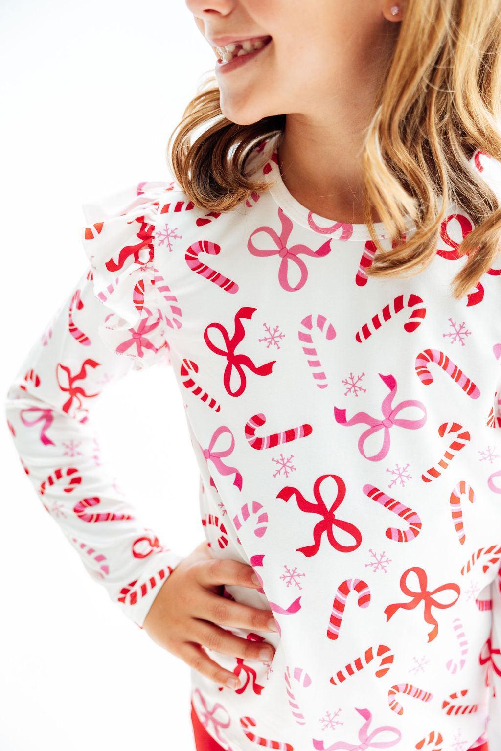 Candy Cane Lane L/S Ruffle Tee - Aaria Tees Aaria Tees