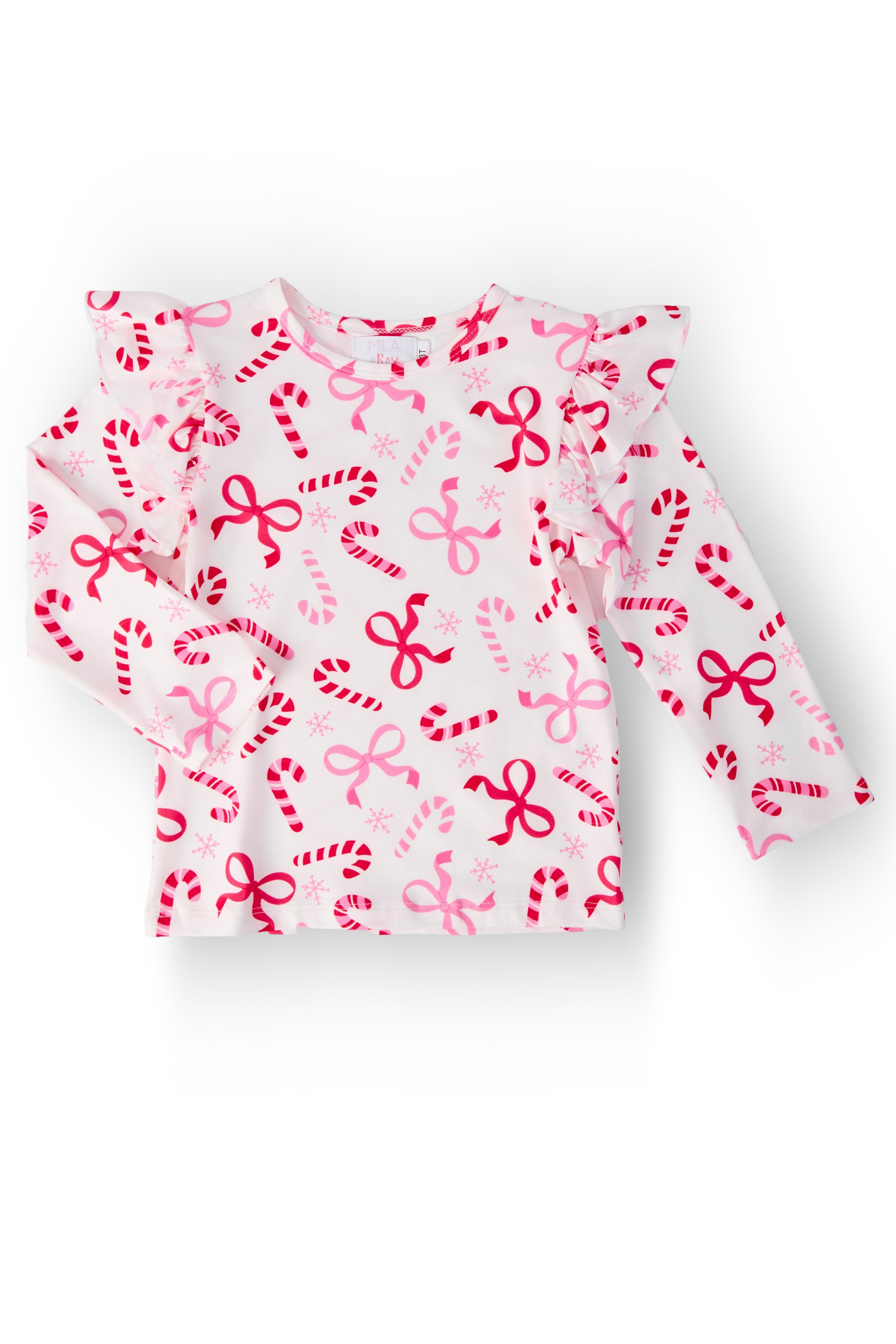 Candy Cane Lane L/S Ruffle Tee - Aaria Tees Aaria Tees