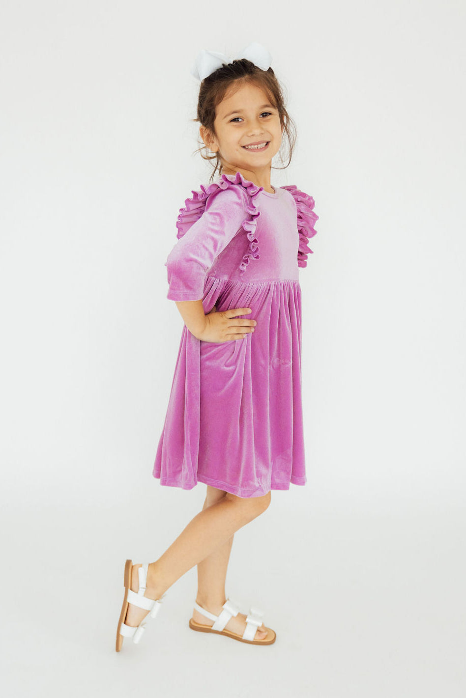 Carnation Pink Velvet Ruffle Twirl Dress - Aaria Tees Aaria Tees