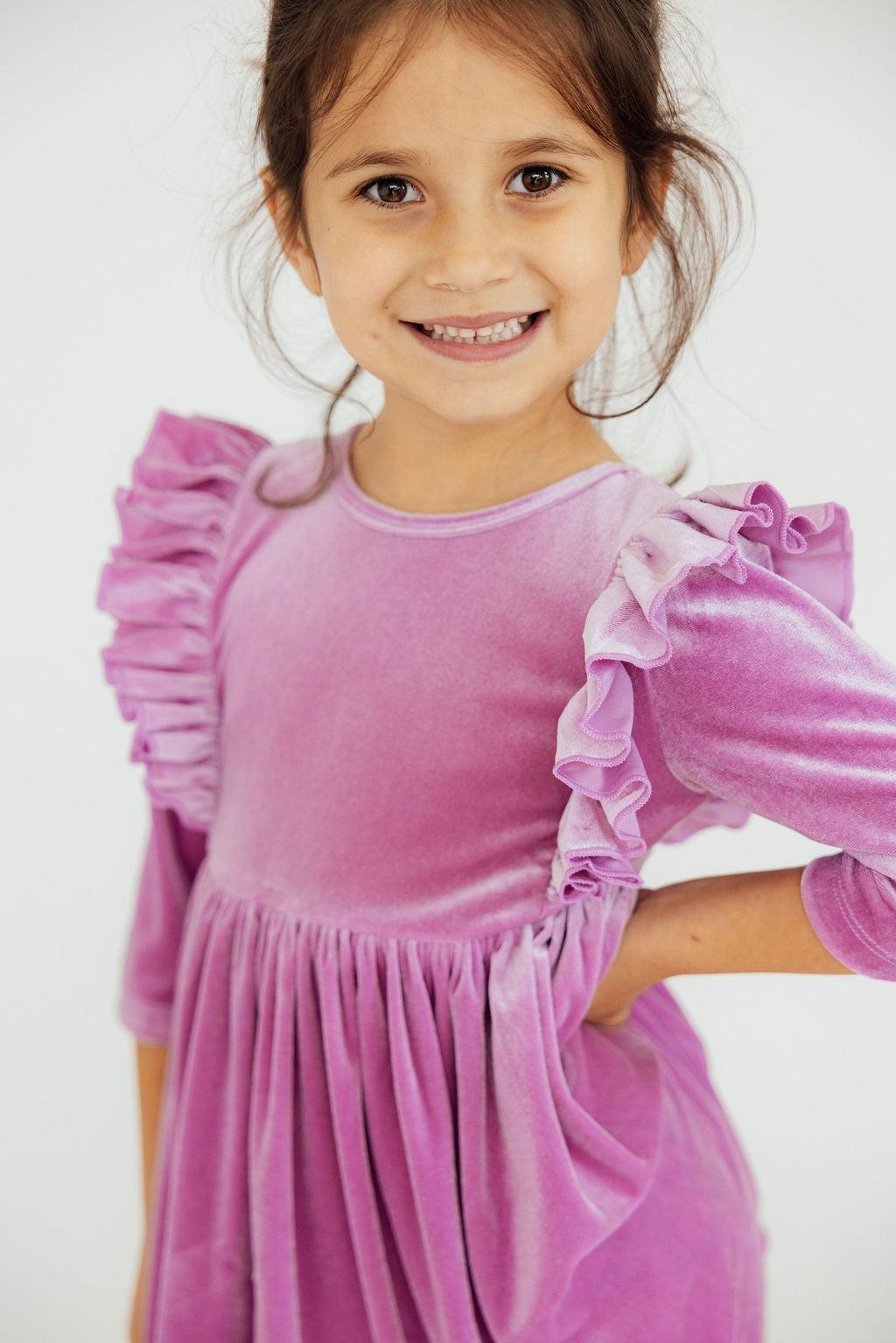 Carnation Pink Velvet Ruffle Twirl Dress - Aaria Tees Aaria Tees
