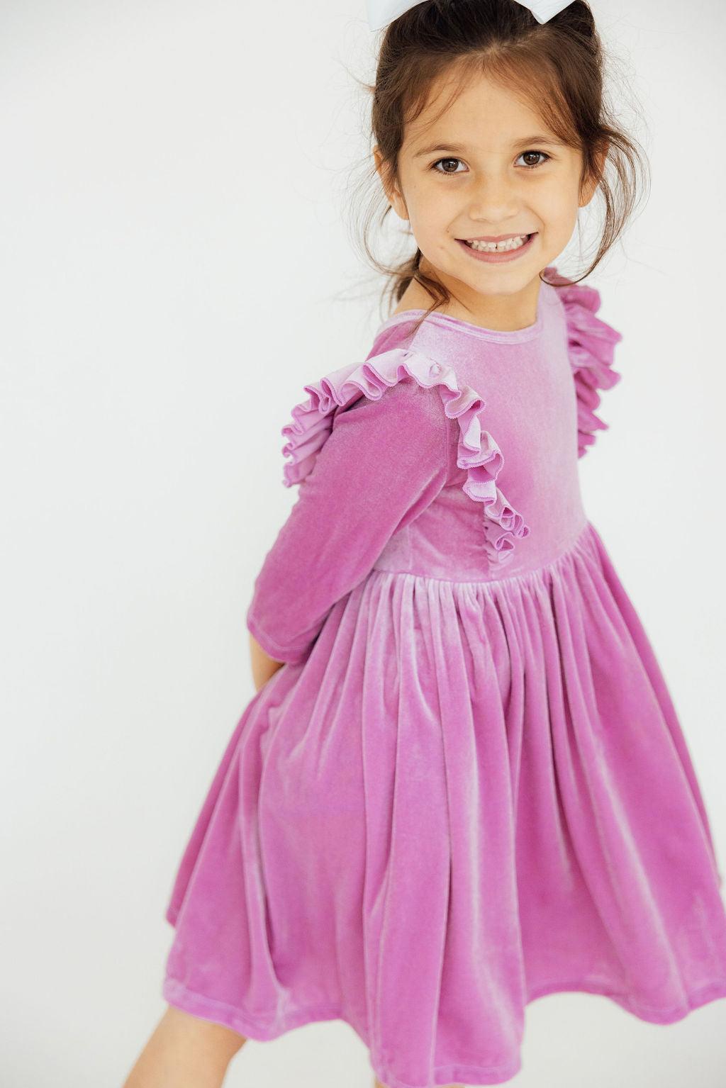 Carnation Pink Velvet Ruffle Twirl Dress - Aaria Tees Aaria Tees