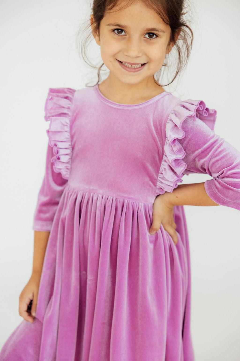 Carnation Pink Velvet Ruffle Twirl Dress - Aaria Tees