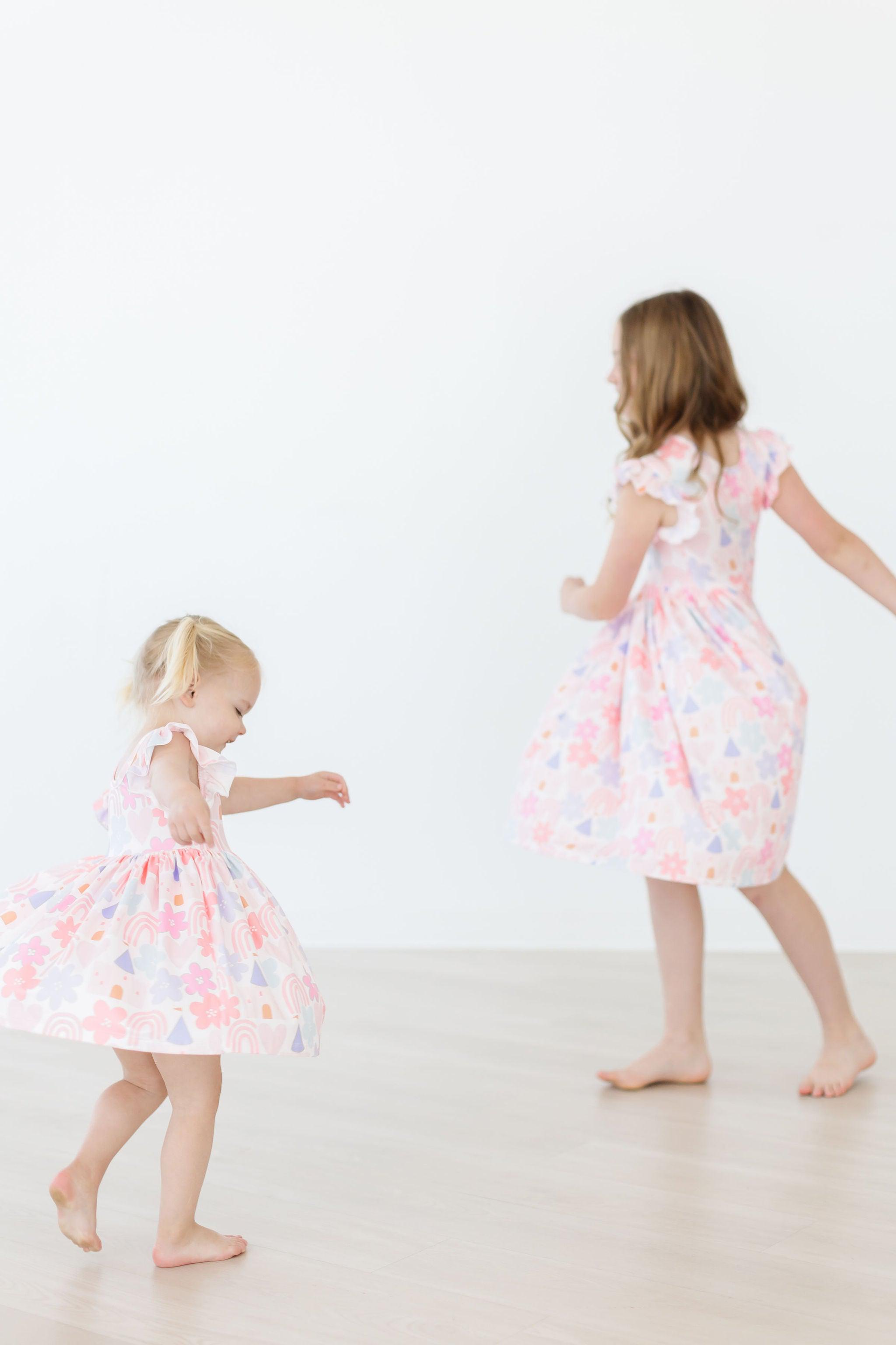 Castles & Rainbows Flutter Sleeve Twirl Dress - Aaria Tees Aaria Tees