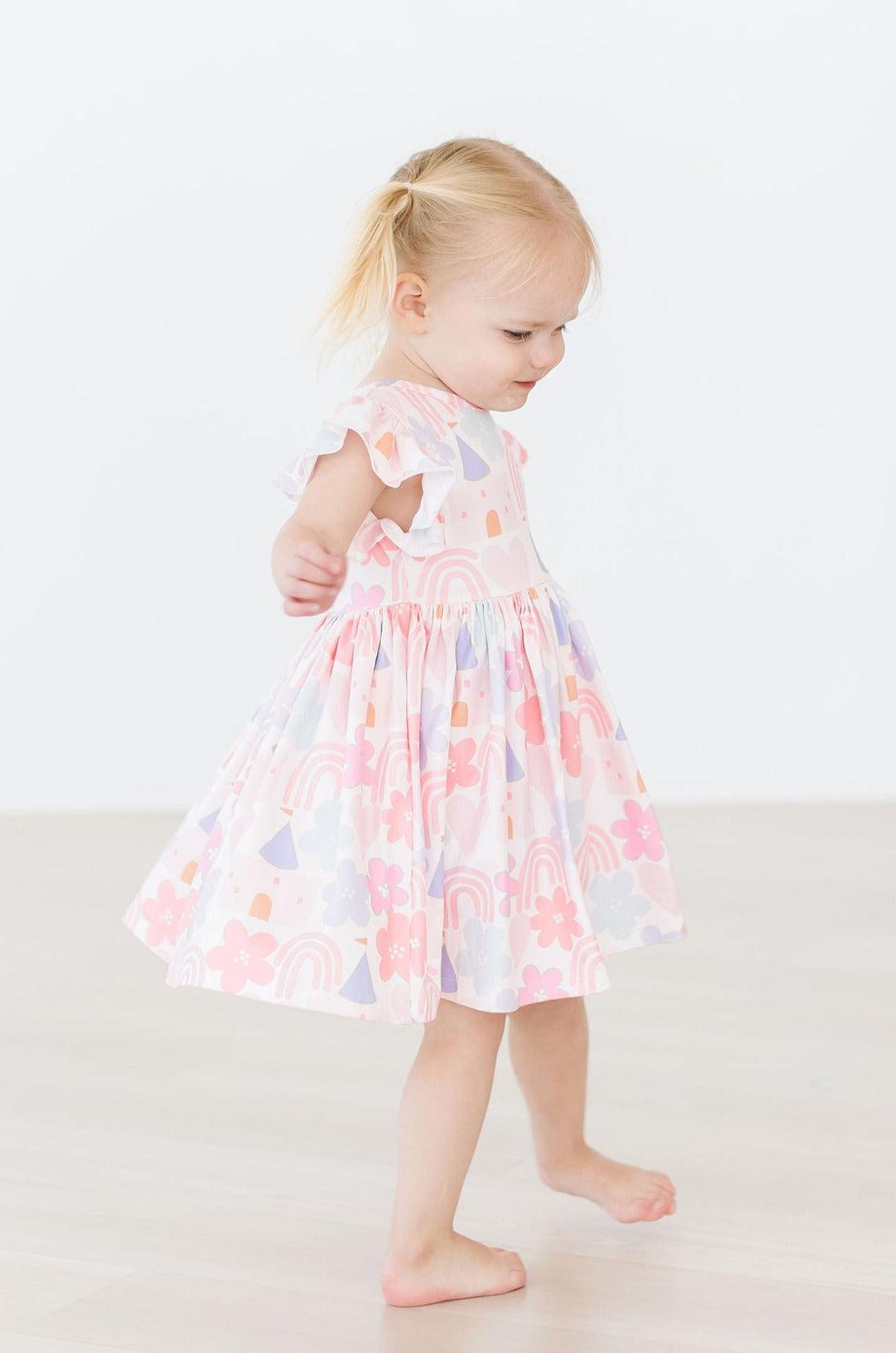 Castles & Rainbows Flutter Sleeve Twirl Dress - Aaria Tees Aaria Tees