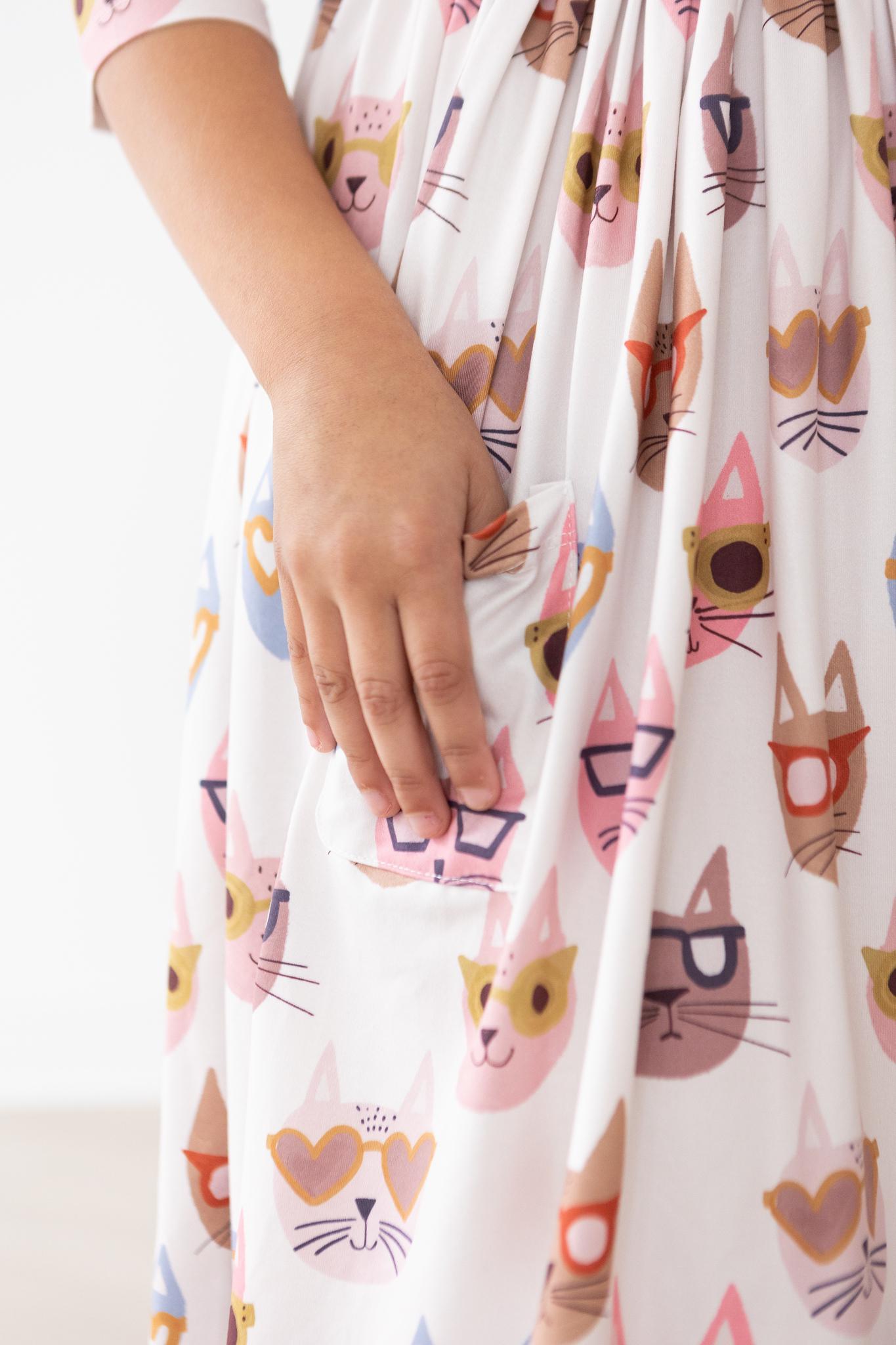 Cattitude 3/4 Sleeve Pocket Twirl Dress - Aaria Tees Aaria Tees