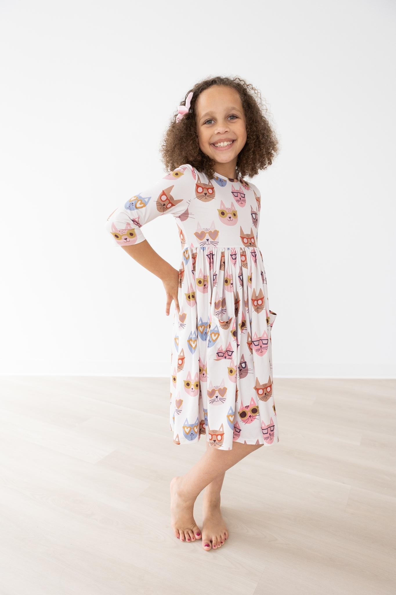 Cattitude 3/4 Sleeve Pocket Twirl Dress - Aaria Tees Aaria Tees