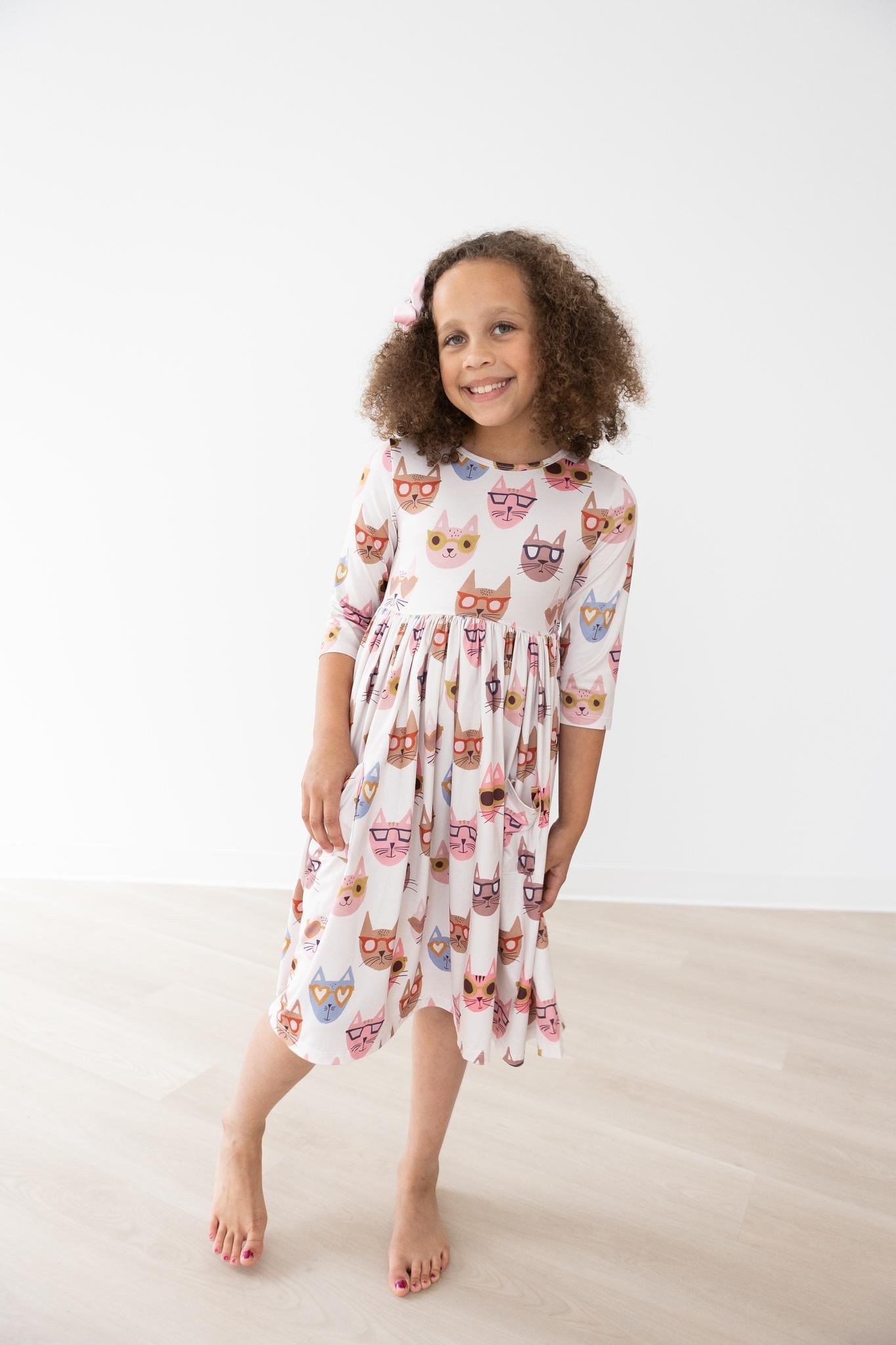 Cattitude 3/4 Sleeve Pocket Twirl Dress - Aaria Tees Aaria Tees
