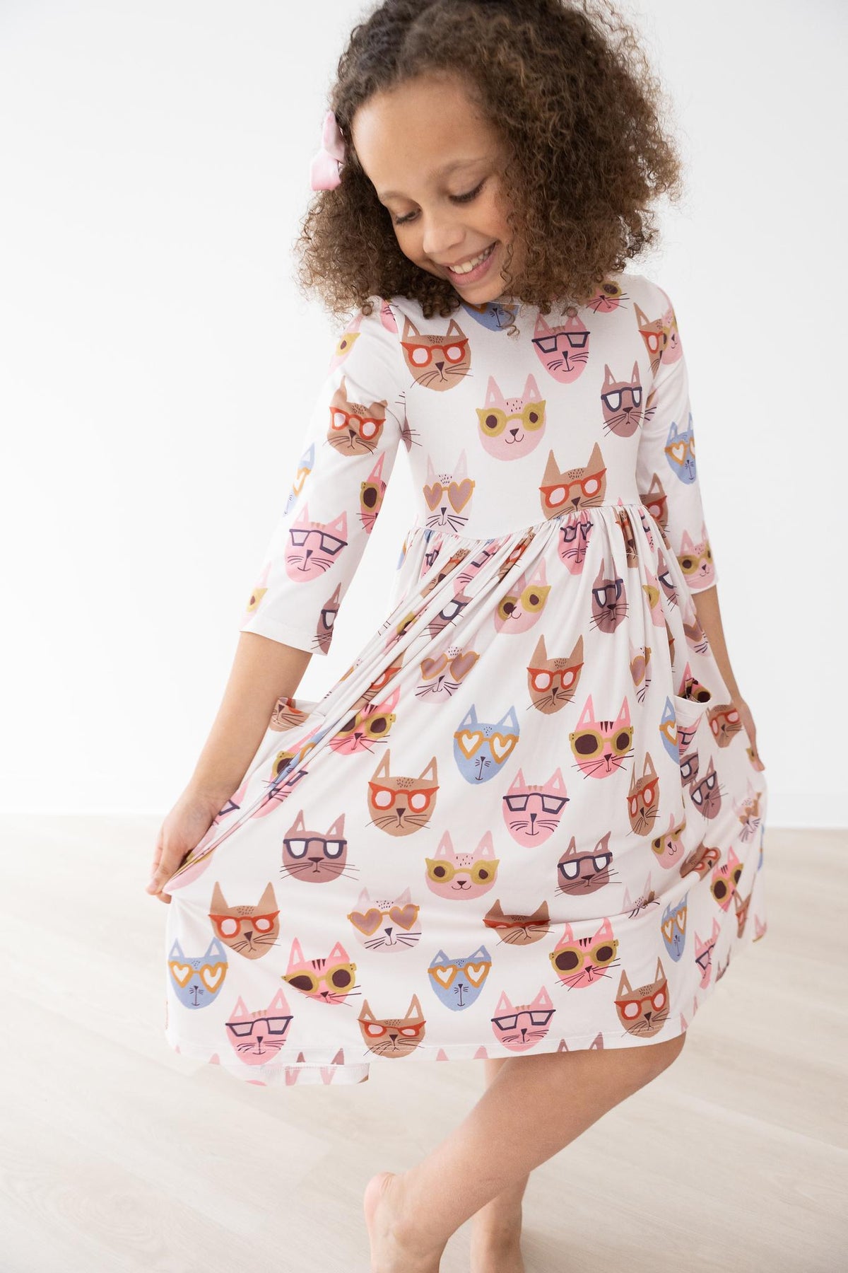 Cattitude 3/4 Sleeve Pocket Twirl Dress - Aaria Tees