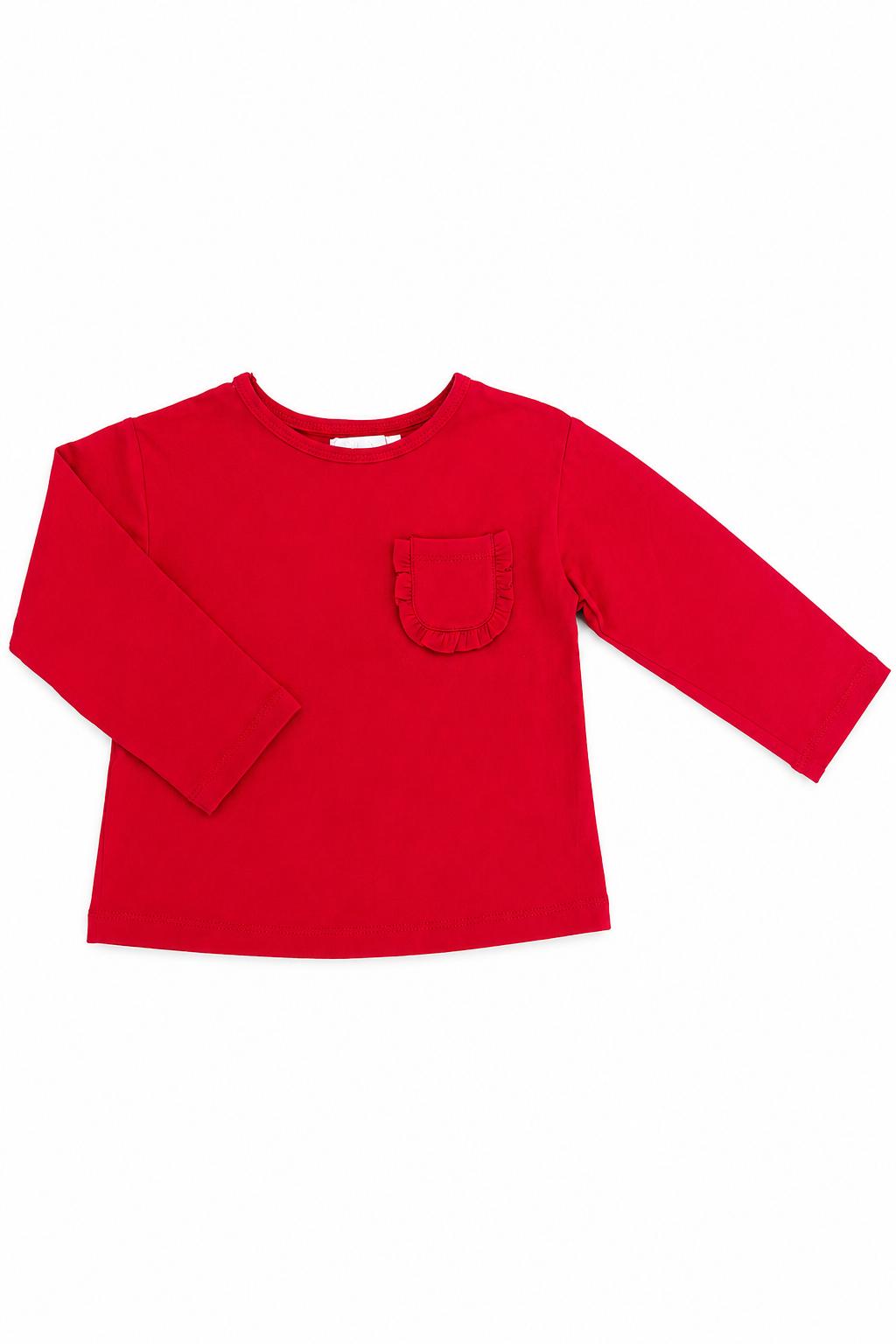 Red L/S Ruffle Pocket Tee - Aaria Tees Aaria Tees