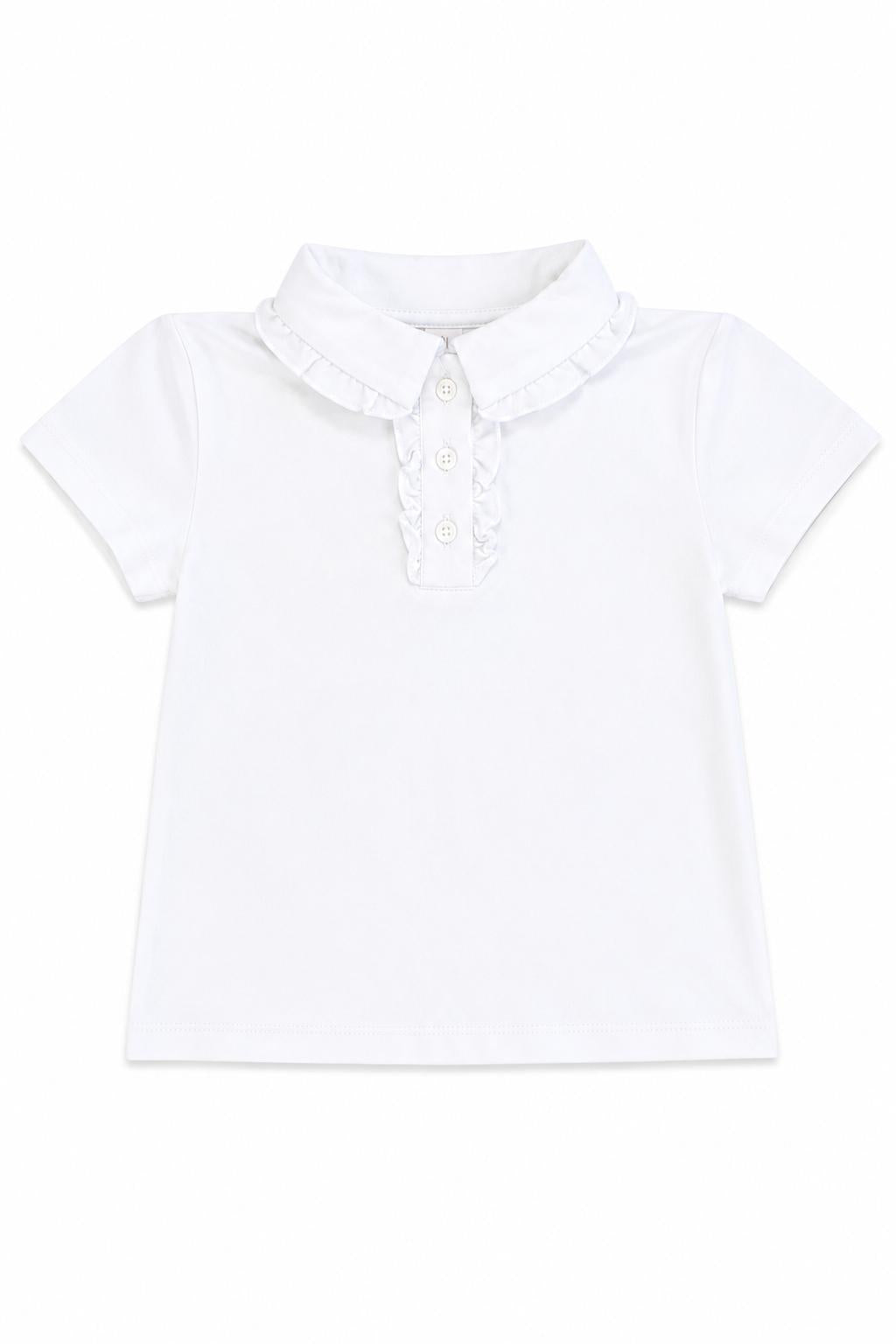 White S/S Ruffle Polo - Aaria Tees