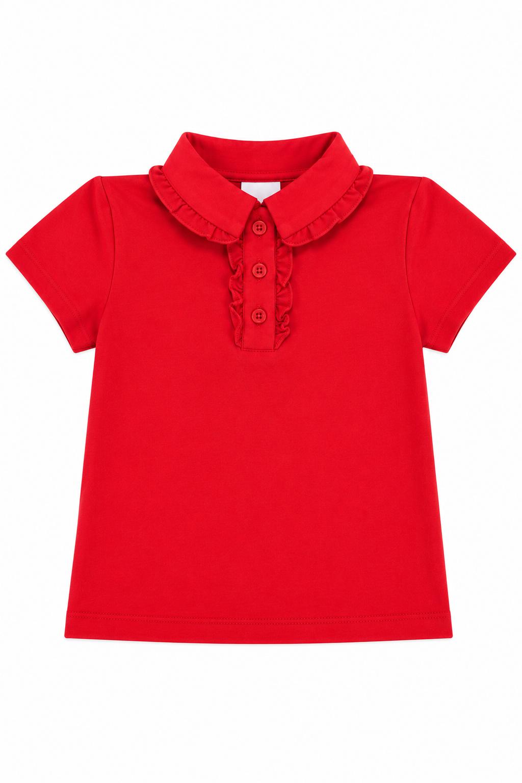 Red S/S Ruffle Polo - Aaria Tees