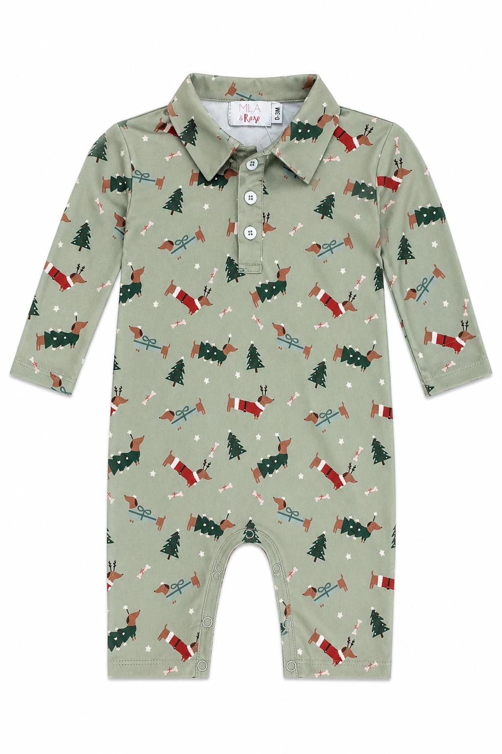 Dachshund Through the Snow L/S Polo One-Piece - Aaria Tees