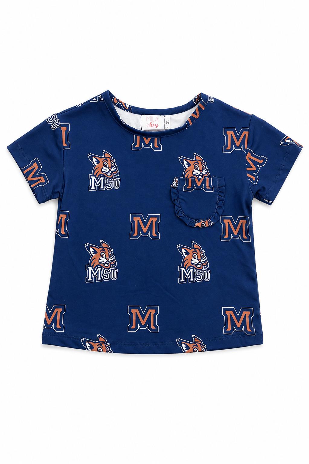 Montana State University Blue Bobcat Ruffle Pocket Tee - Aaria Tees