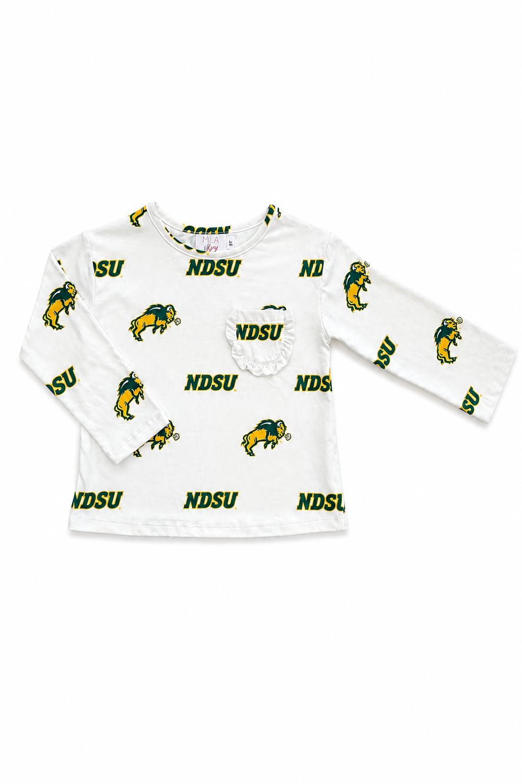 North Dakota State University White Bison L/S Ruffle Pocket Tee - Aaria Tees Aaria Tees