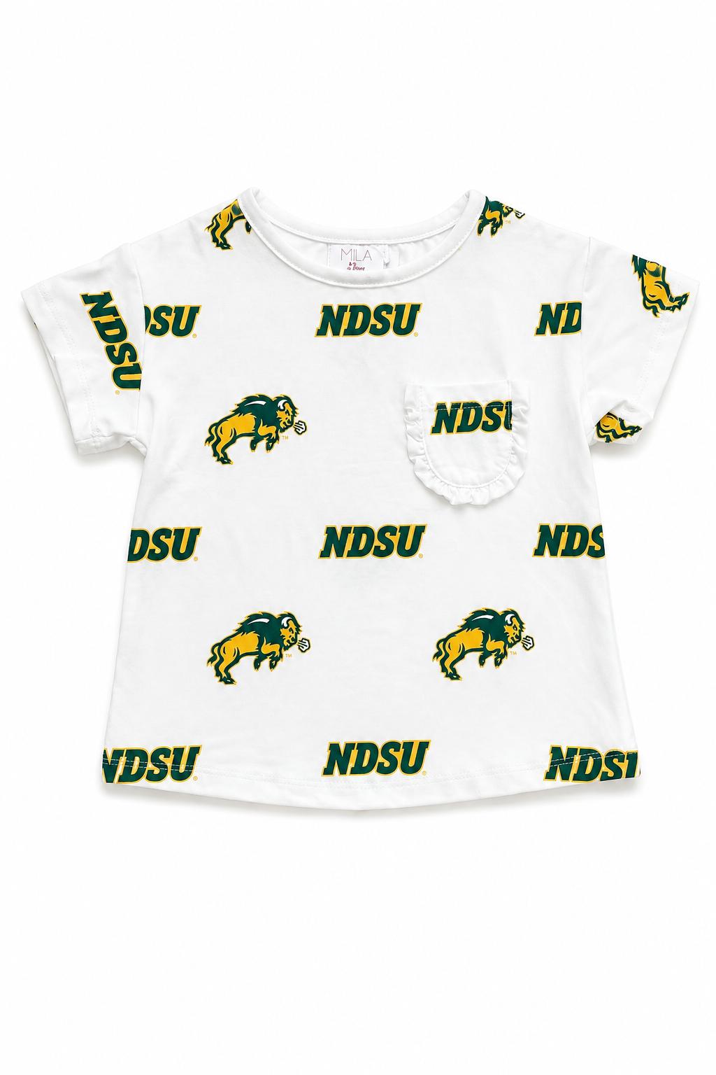 North Dakota State University White Bison Ruffle Pocket Tee - Aaria Tees